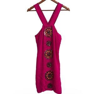 Tibi Hot Pink Silk Embellished Studded Dress Size 8 Boho Festival Statement